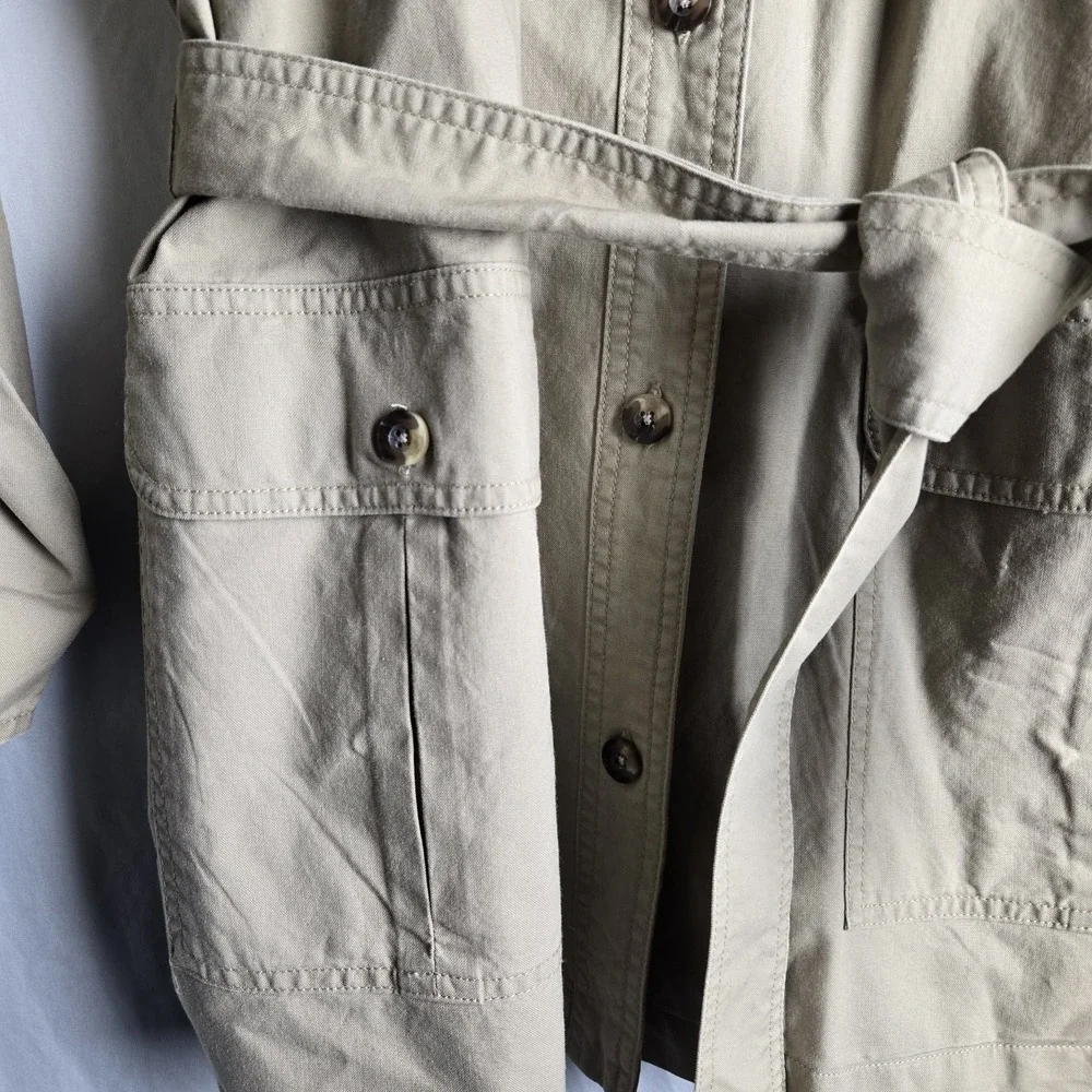 Vtg Womens Large Woolrich Cotton Button Close Safari Jacket Belted Khaki Chore - Picture 4 of 9